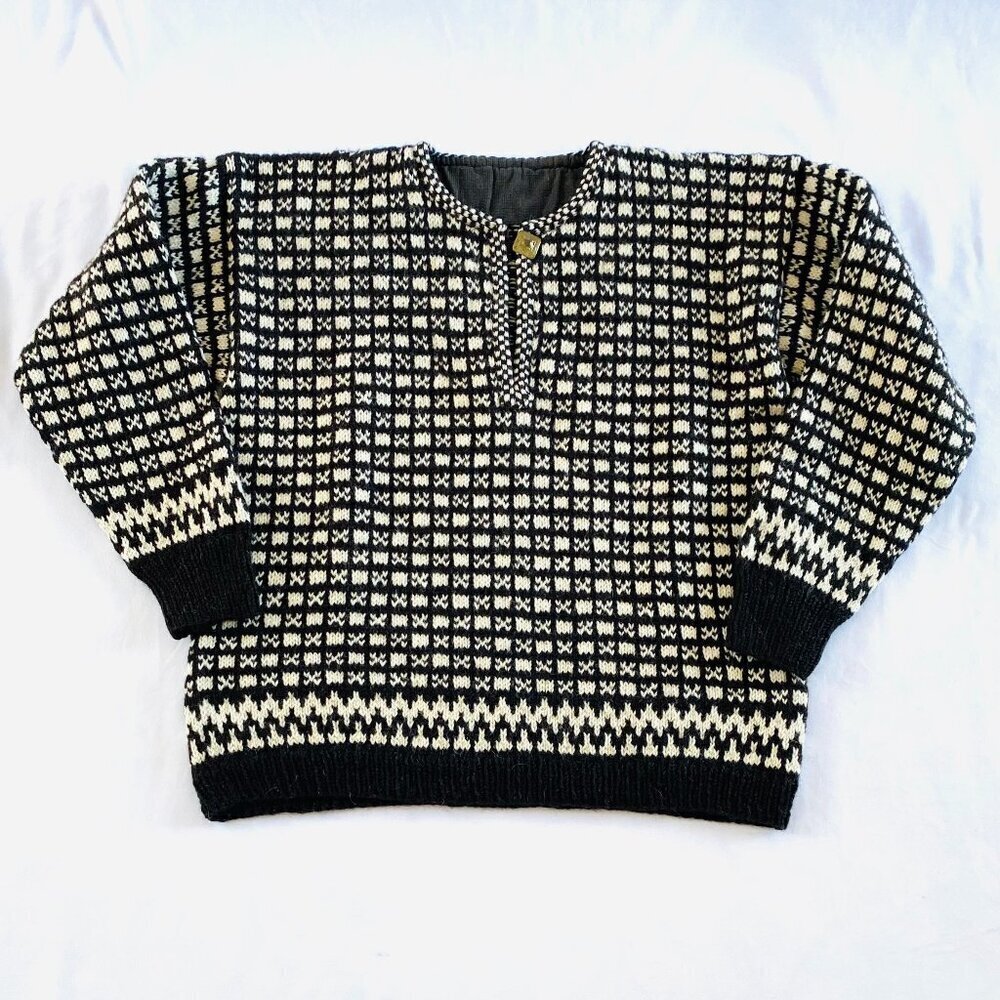 Handknit 100% wool Women's sweater Small Medium quality brown cream pull on